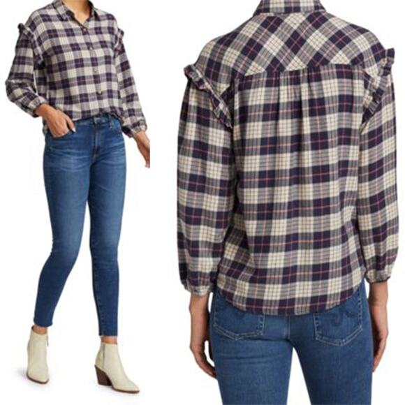 NEW Rails Willow Plaid Ruffle-Trim Collared Button-Up Shirt Multi Color Size: S - Picture 8 of 8